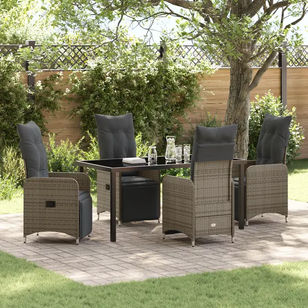 Gossi set de cinci piese pentru dining in gradina cu perne gri ratan poliester