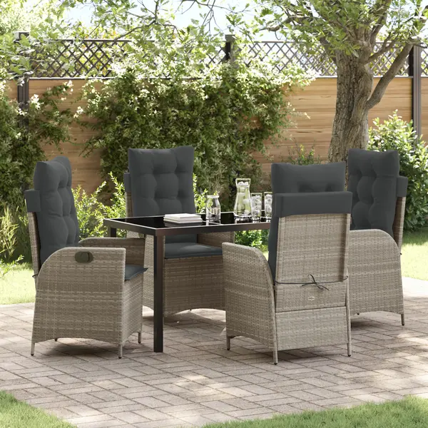 Gossi set de dining 5 piese pentru gradina cu perne gri deschis poliratan