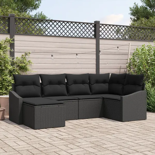 Gossi set de dining de 6 piese cu perne negru poliratan