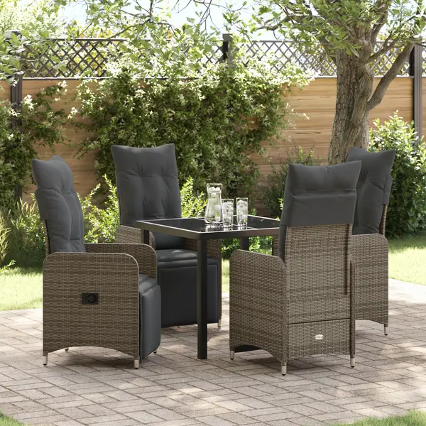 Gossi set de dining de gradina 5 piese cu perne gri poliratan
