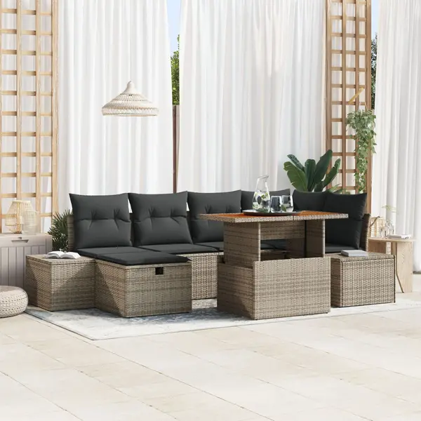 Gossi set de dining de gradina cu perne gri din ratan poli