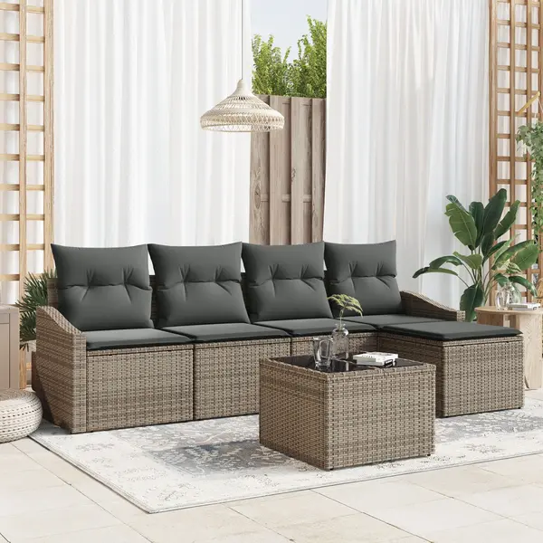 Gossi set de dining din 5 piese pentru gradina cu perne ratan polimeric negru