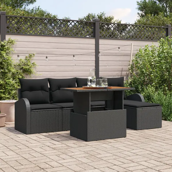 Gossi set de dining gradina 6 piese cu perne negre din poliratán