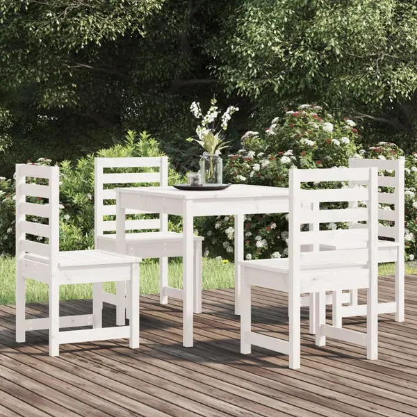 Gossi set de dining pentru gradina, 5 piese, alb, lemn masiv de pin