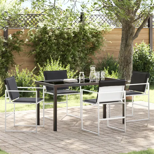 Gossi set de dining pentru gradina 5 piese cu perne alb textilena si otel
