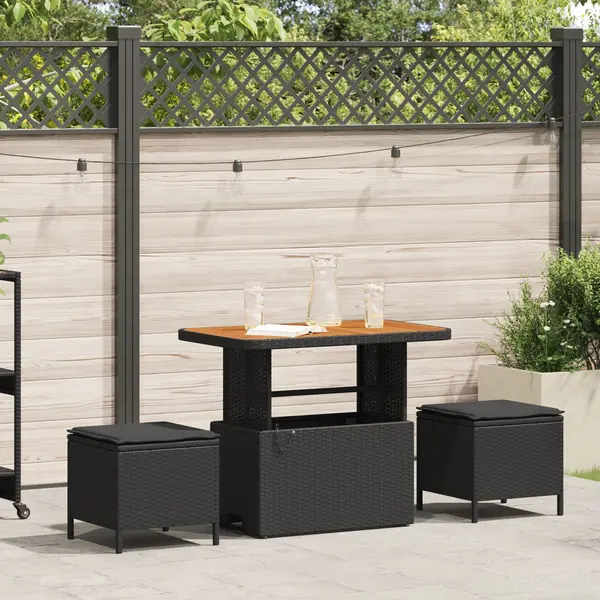 Gossi set de dining pentru gradina cu 3 piese cu perne negru poliratan acacia