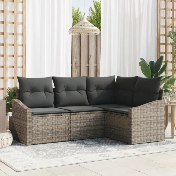 Gossi set de dining pentru gradina cu 4 piese si perne gri din ratan poliesteric