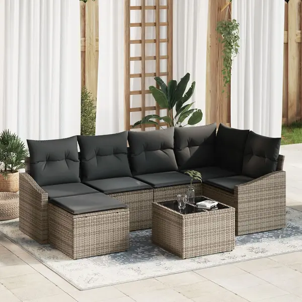 Gossi set de dining pentru gradina cu 6 piese si perne, ratan negru
