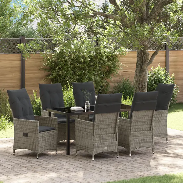 Gossi set de dining pentru gradina cu 7 piese cu perna gri poliratan