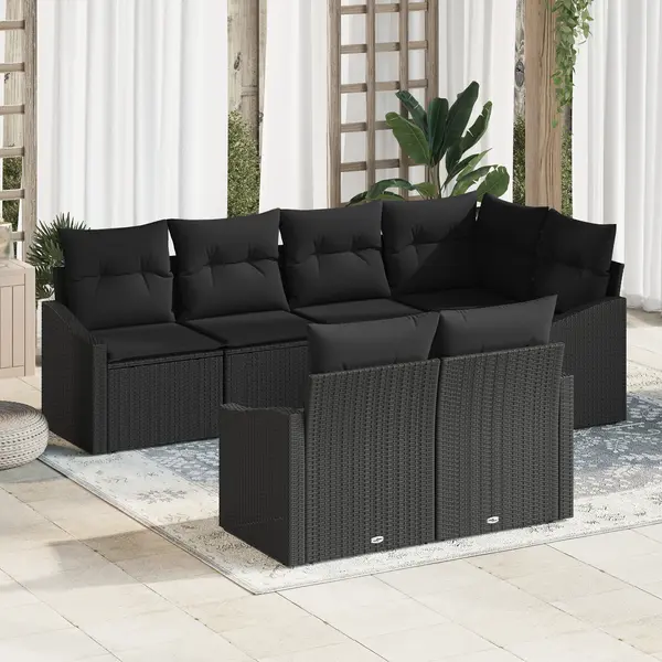 Gossi set de dining pentru gradina cu 7 piese si perne, ratan poly negru