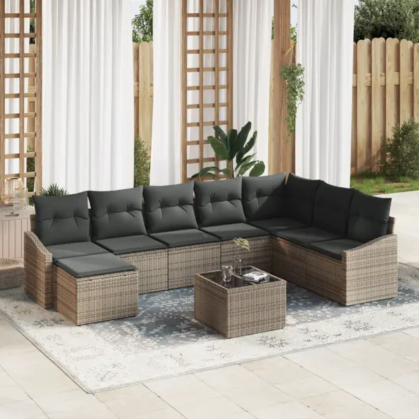 Gossi set de dining pentru gradina cu 8 piese si perne din ratan poly negru
