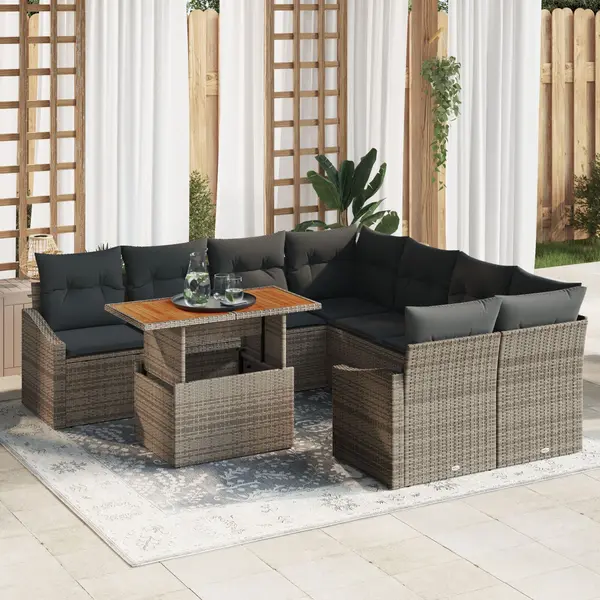 Gossi set de dining pentru gradina cu 9 piese cu perne gri ratan poli