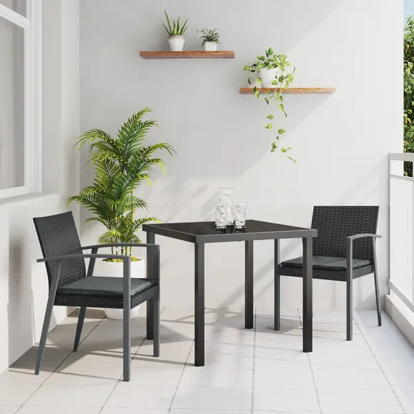 Gossi set de dining pentru gradina cu perne, negre, poliratan