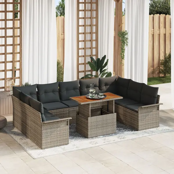 Gossi set de dining pentru gradina din 10 piese cu perne gri ratan polivalent acacia
