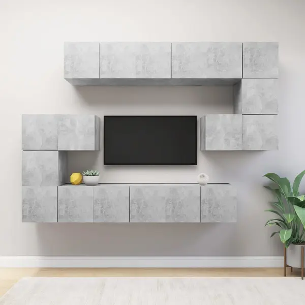 Gossi set de dulapuri tv, 10 piese, gri beton, lemn prelucrat