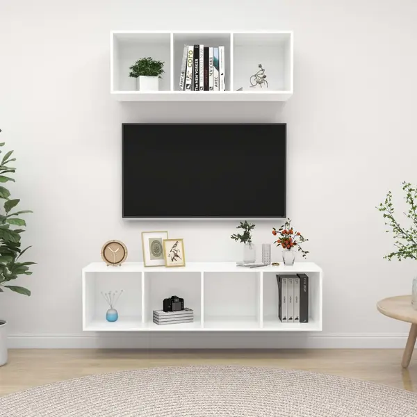 Gossi set de dulapuri tv, 2 piese, alb, lemn prelucrat