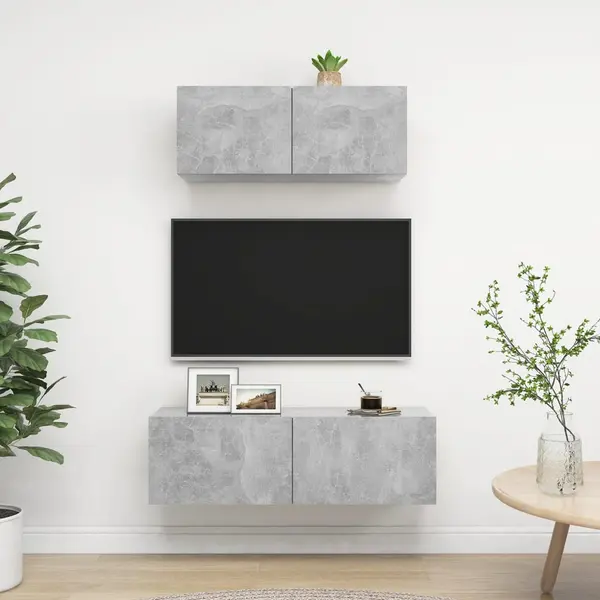 Gossi set de dulapuri tv, 2 piese, gri beton, lemn prelucrat