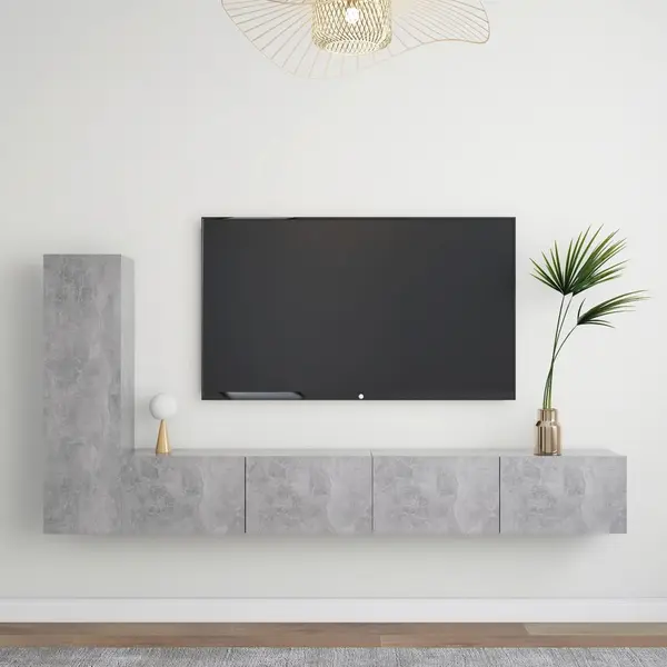 Gossi set de dulapuri tv, 3 buc., gri beton, lemn prelucrat