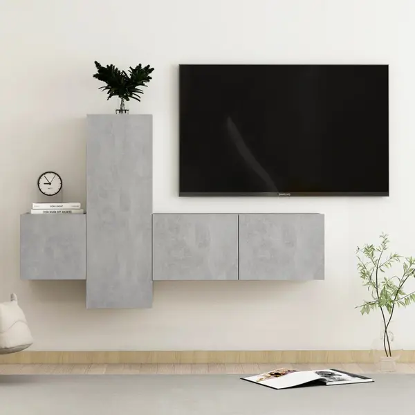 Gossi set de dulapuri tv, 3 buc., gri beton, lemn prelucrat