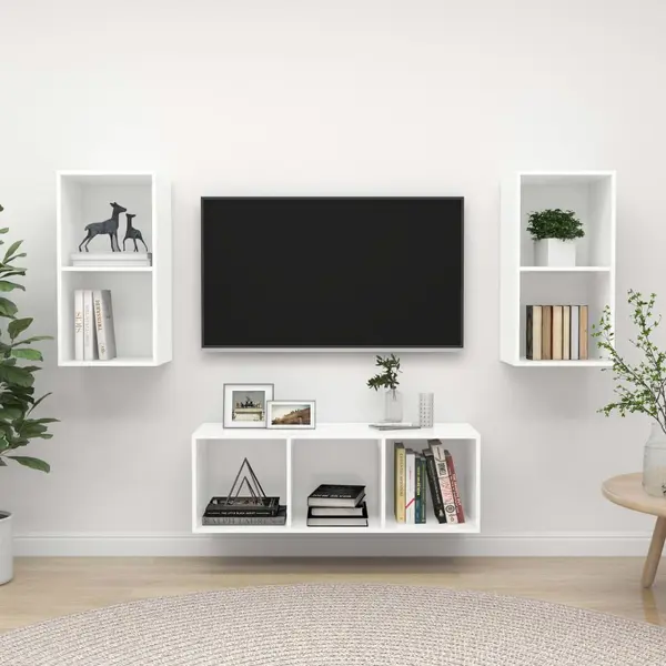 Gossi set de dulapuri tv, 3 piese, alb, lemn prelucrat