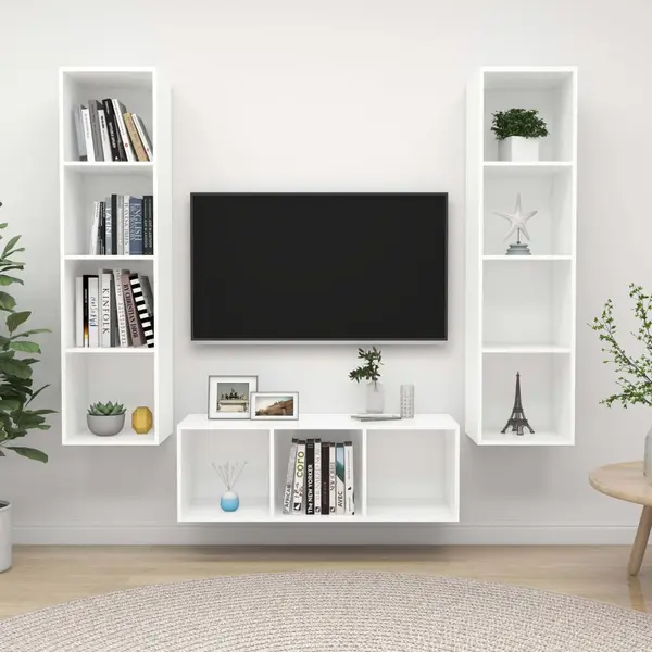 Gossi set de dulapuri tv, 3 piese, alb, lemn prelucrat