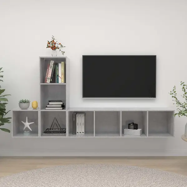 Gossi set de dulapuri tv, 3 piese, gri beton, lemn prelucrat