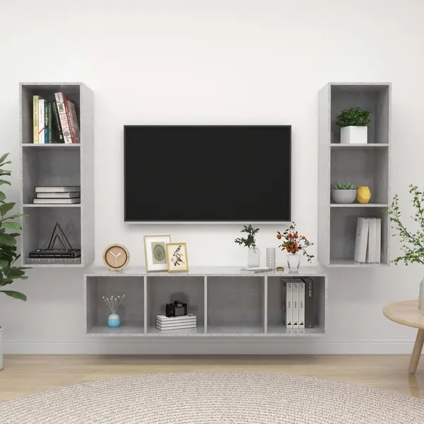 Gossi set de dulapuri tv, 3 piese, gri beton, lemn prelucrat