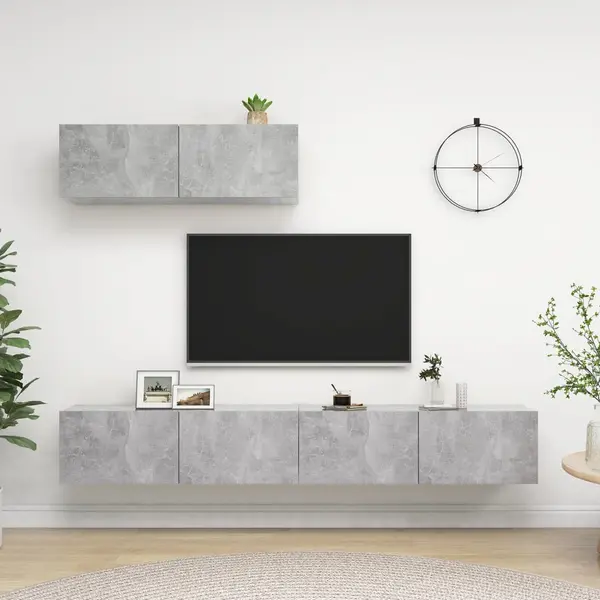 Gossi set de dulapuri tv, 3 piese, gri beton, lemn prelucrat