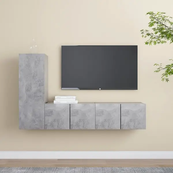 Gossi set de dulapuri tv, 3 piese, gri beton, lemn prelucrat