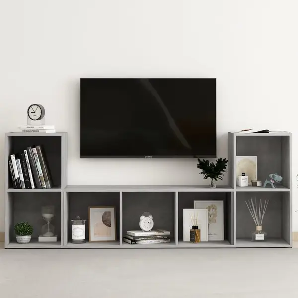 Gossi set de dulapuri tv, 3 piese, gri beton, lemn prelucrat