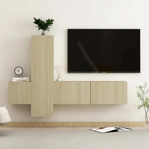 Gossi set de dulapuri tv, 3 piese, stejar sonoma, lemn prelucrat