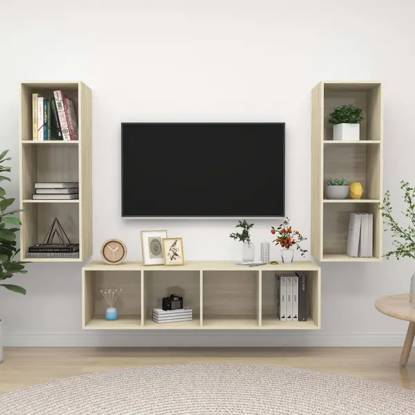 Gossi set de dulapuri tv, 3 piese, stejar sonoma, lemn prelucrat
