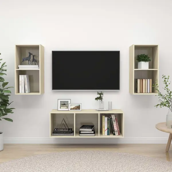 Gossi set de dulapuri tv, 3 piese, stejar sonoma, lemn prelucrat