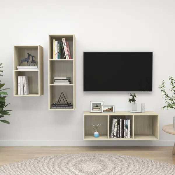 Gossi set de dulapuri tv, 3 piese, stejar sonoma, lemn prelucrat