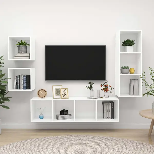 Gossi set de dulapuri tv, 4 piese, alb, lemn prelucrat