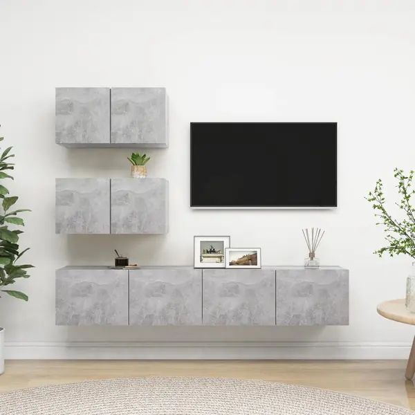Gossi set de dulapuri tv, 4 piese, gri beton, lemn prelucrat
