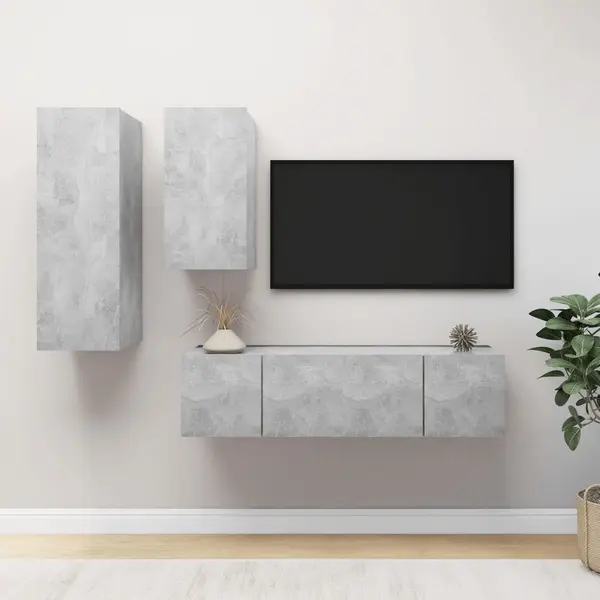 Gossi set de dulapuri tv, 4 piese, gri beton, lemn prelucrat