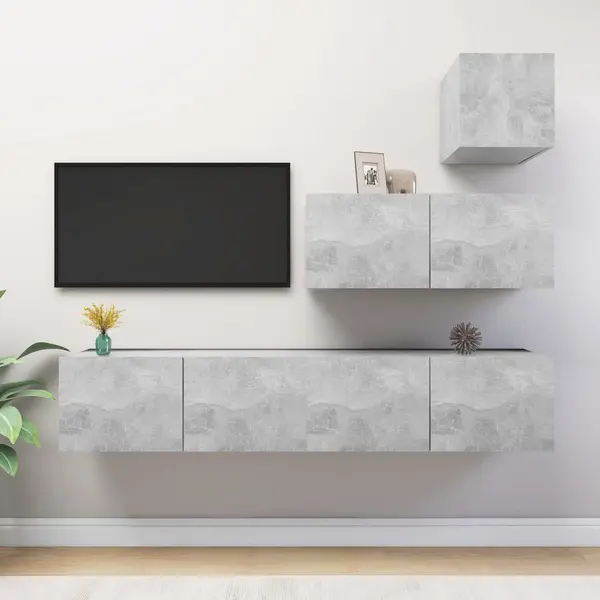 Gossi set de dulapuri tv, 4 piese, gri beton, lemn prelucrat