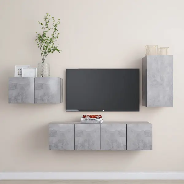 Gossi set de dulapuri tv, 4 piese, gri beton, lemn prelucrat