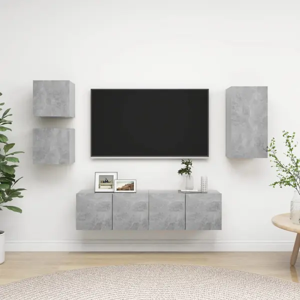 Gossi set de dulapuri tv, 5 piese, gri beton, lemn prelucrat