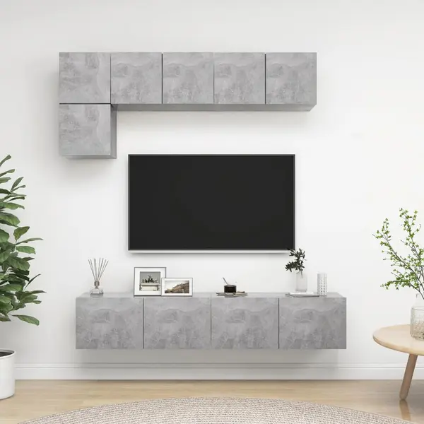 Gossi set de dulapuri tv, 5 piese, gri beton, lemn prelucrat