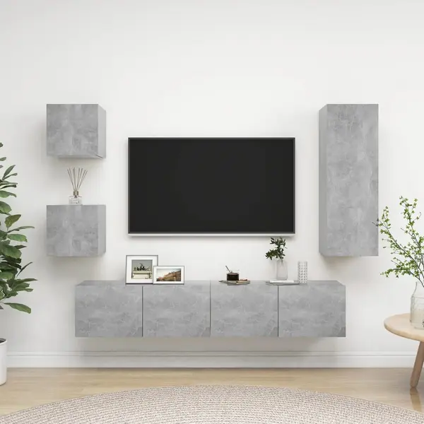 Gossi set de dulapuri tv, 5 piese, gri beton, lemn prelucrat