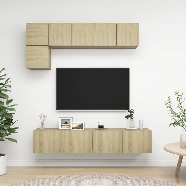 Gossi set de dulapuri tv, 5 piese, stejar sonoma, lemn prelucrat