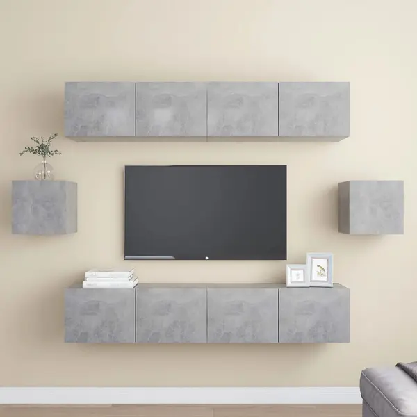 Gossi set de dulapuri tv, 6 piese, gri beton, lemn prelucrat