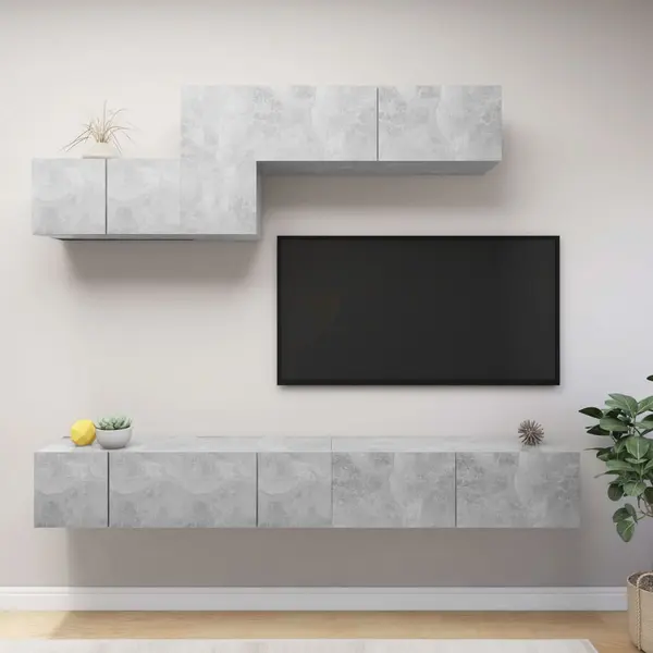 Gossi set de dulapuri tv, 6 piese, gri beton, lemn prelucrat
