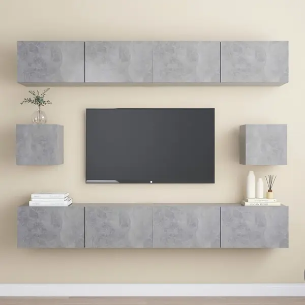Gossi set de dulapuri tv, 6 piese, gri beton, lemn prelucrat