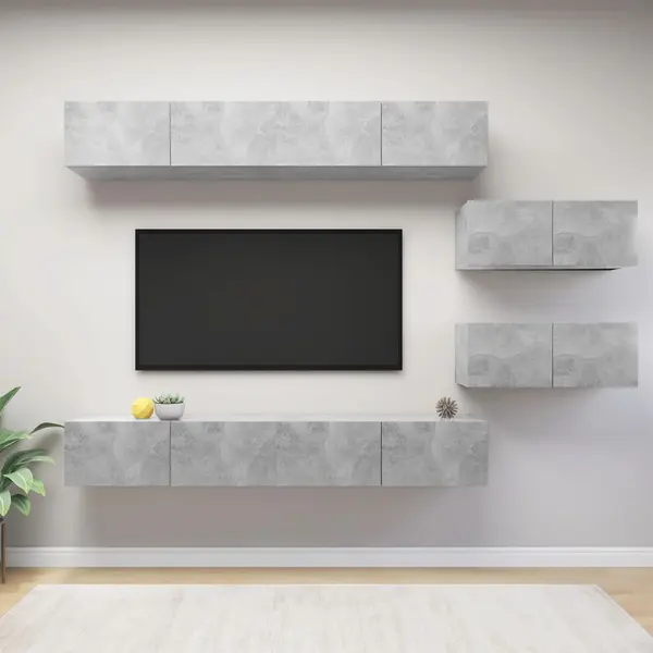 Gossi set de dulapuri tv, 6 piese, gri beton, lemn prelucrat