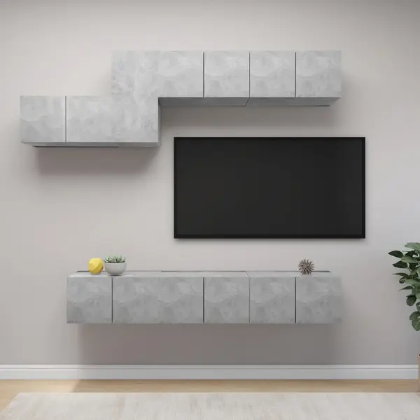 Gossi set de dulapuri tv, 7 piese, gri beton, lemn prelucrat
