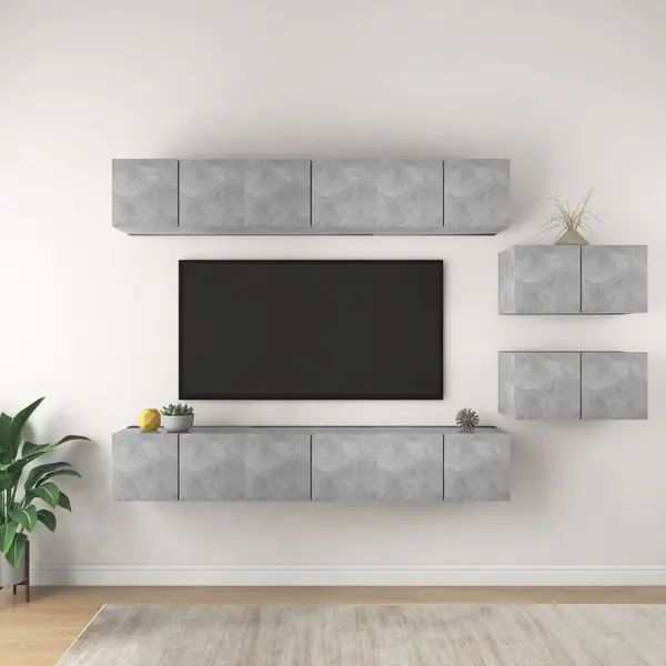 Gossi set de dulapuri tv, 8 piese, gri beton, lemn prelucrat