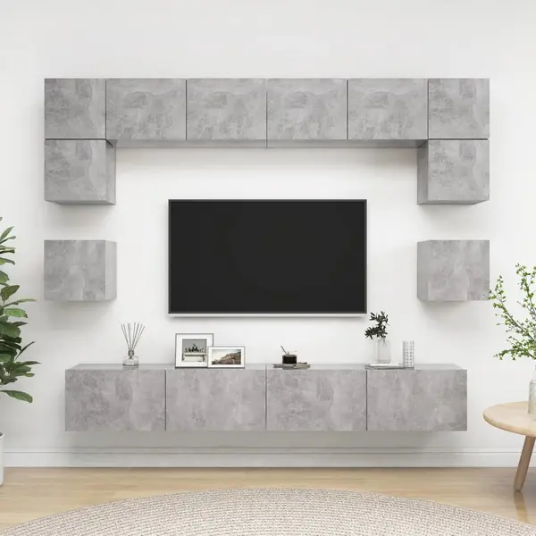 Gossi set de dulapuri tv, 8 piese, gri beton, lemn prelucrat